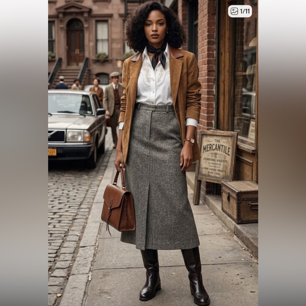 Women’s Gray Wool A-Line Maxi Skirt
